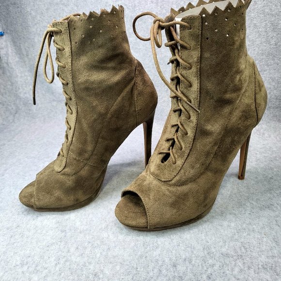 Daniela Olive Lace Up High Heel Ankle Boots Size 8 - Picture 1 of 6
